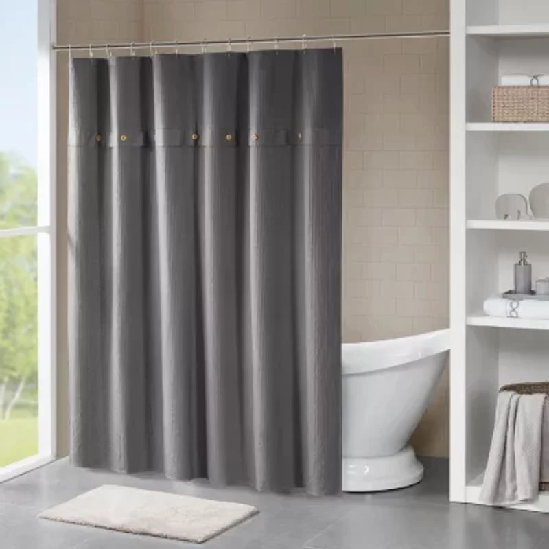 Madison Park Rianon Finley Cotton Waffle Weave Textured Shower Curtain