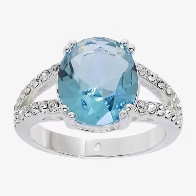 Sparkle Allure Womens Blue Cubic Zirconia Pure Silver Over Brass Oval Cocktail Ring
