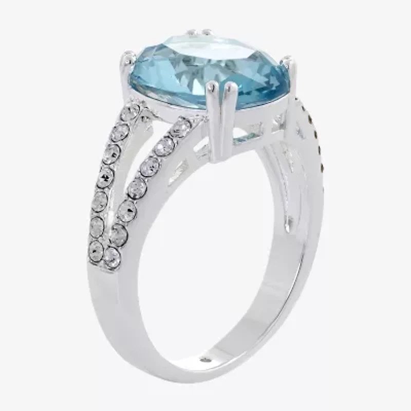 Sparkle Allure Womens Blue Cubic Zirconia Pure Silver Over Brass Oval Cocktail Ring