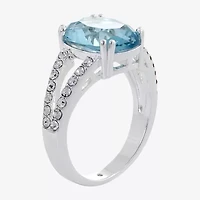 Sparkle Allure Womens Blue Cubic Zirconia Pure Silver Over Brass Oval Cocktail Ring