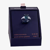 Sparkle Allure Womens Blue Cubic Zirconia Pure Silver Over Brass Rectangular 3-Stone Engagement Ring