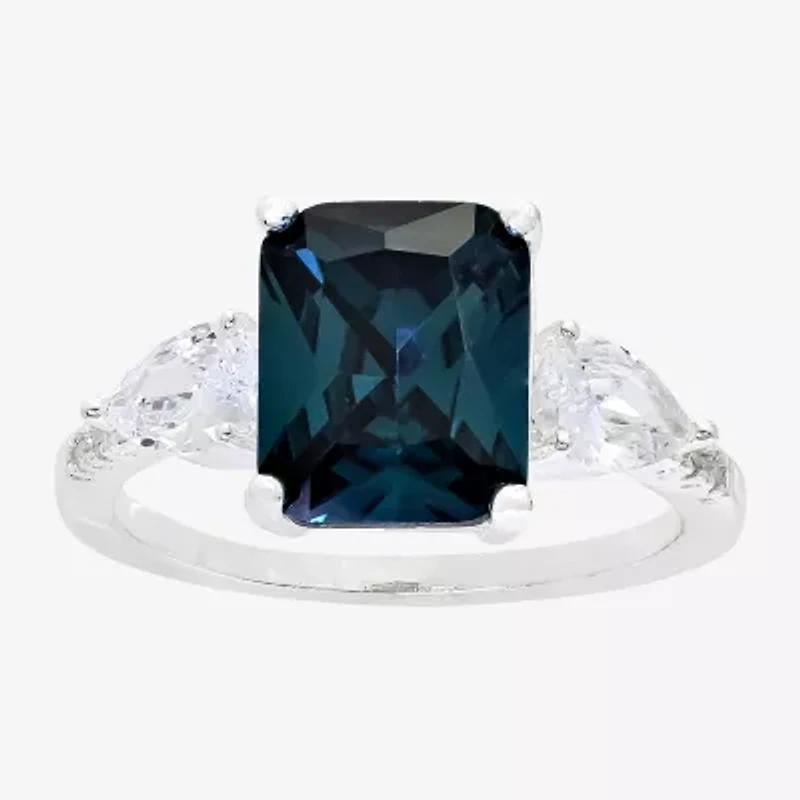 Sparkle Allure Womens Blue Cubic Zirconia Pure Silver Over Brass Rectangular 3-Stone Engagement Ring