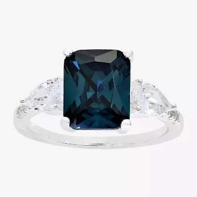 Sparkle Allure Womens Blue Cubic Zirconia Pure Silver Over Brass Rectangular 3-Stone Engagement Ring