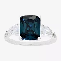 Sparkle Allure Womens Blue Cubic Zirconia Pure Silver Over Brass Rectangular 3-Stone Engagement Ring