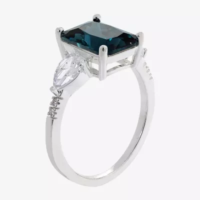 Sparkle Allure Womens Blue Cubic Zirconia Pure Silver Over Brass Rectangular 3-Stone Engagement Ring
