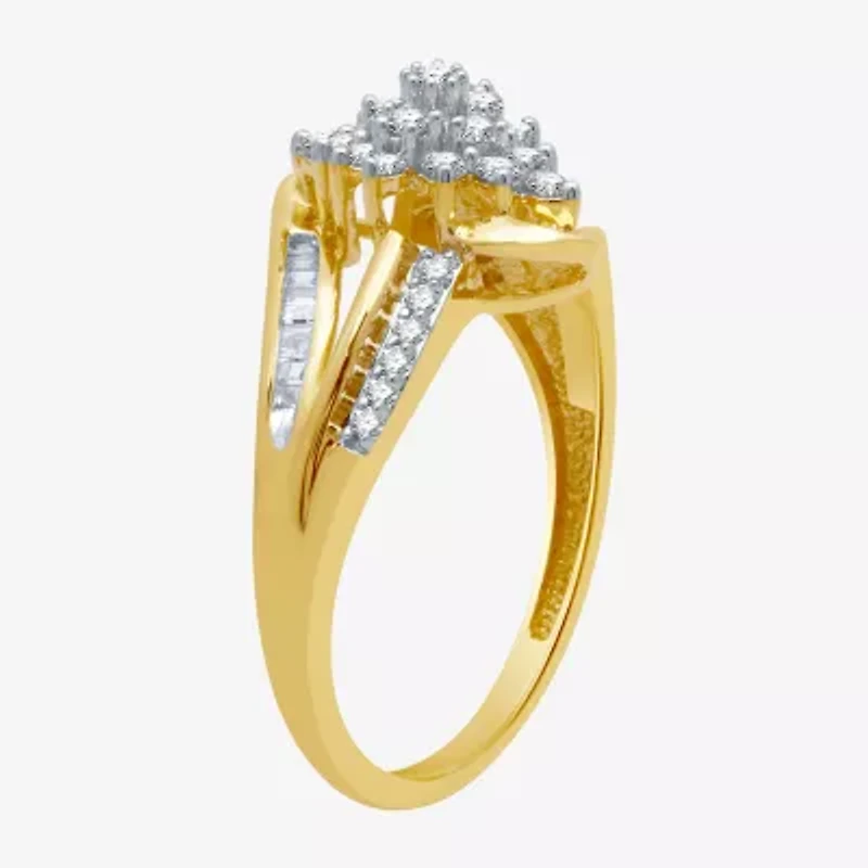 Womens 1/3 CT. T.W. Natural White Diamond 10K Gold Cluster Cocktail Ring