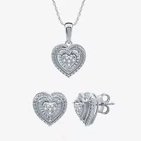 Womens 1/10 CT. T.W. Natural White Diamond Sterling Silver Heart 2-pc. Jewelry Set