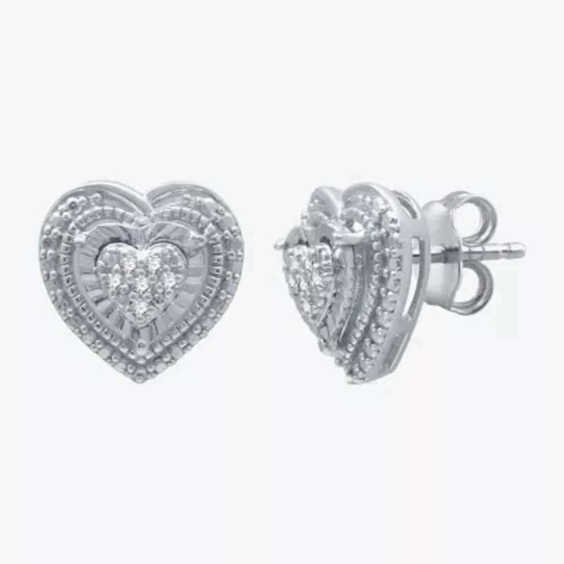 Womens 1/10 CT. T.W. Natural White Diamond Sterling Silver Heart 2-pc. Jewelry Set