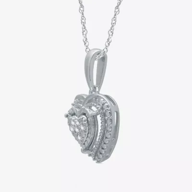 Womens 1/10 CT. T.W. Natural White Diamond Sterling Silver Heart 2-pc. Jewelry Set