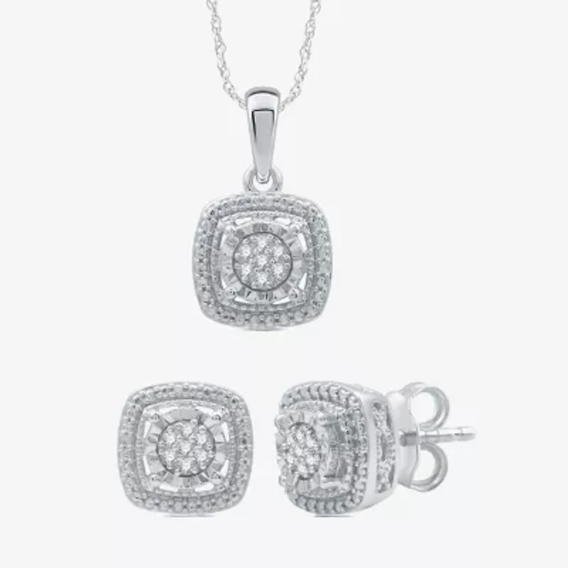 Womens 1/10 CT. T.W. Natural White Diamond Sterling Silver 2-pc. Jewelry Set