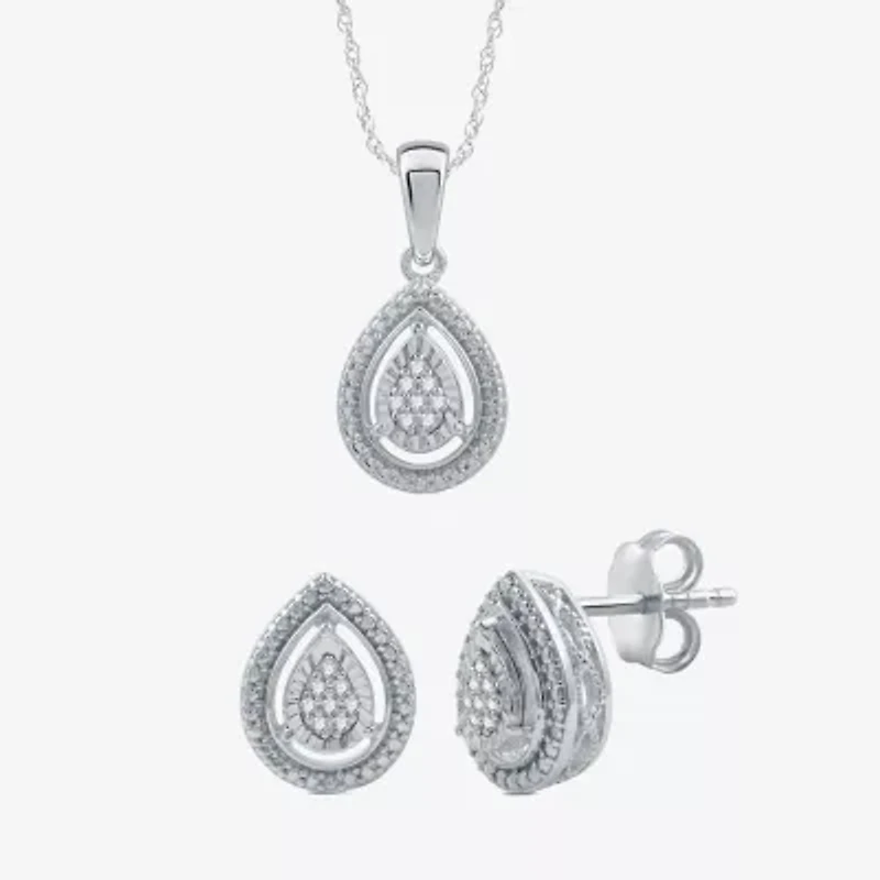 Womens 1/10 CT. T.W. Natural White Diamond Sterling Silver Pear 2-pc. Jewelry Set