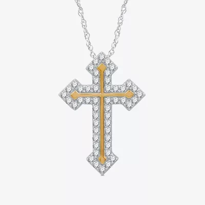 Womens 1 CT. T.W. Natural White Diamond 14K Gold Over Silver Cross 18 Inch Pendant Necklace