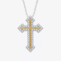 Womens 1 CT. T.W. Natural White Diamond 14K Gold Over Silver Cross 18 Inch Pendant Necklace