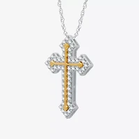 Womens 1 CT. T.W. Natural White Diamond 14K Gold Over Silver Cross 18 Inch Pendant Necklace