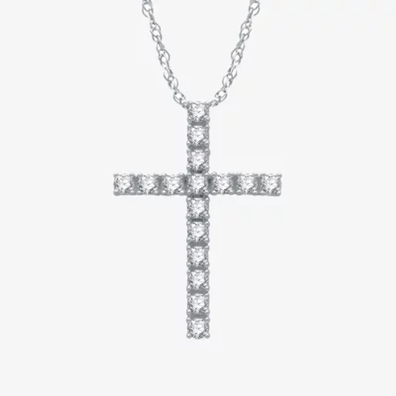 Womens 1/2 CT. T.W. Natural White Diamond Sterling Silver Cross 18 Inch Pendant Necklace