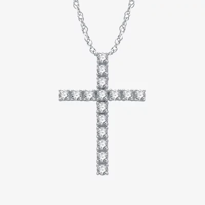 Womens 1/ CT. T.W. Natural White Diamond Sterling Silver Cross 18 Inch Pendant Necklace