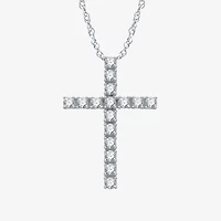 Womens 1/2 CT. T.W. Natural White Diamond Sterling Silver Cross 18 Inch Pendant Necklace