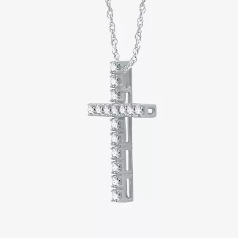 Womens 1/2 CT. T.W. Natural White Diamond Sterling Silver Cross 18 Inch Pendant Necklace