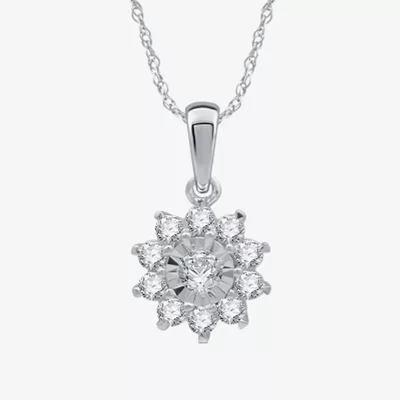 Womens 1 CT. T.W. Natural White Diamond Sterling Silver Flower 2-pc. Jewelry Set