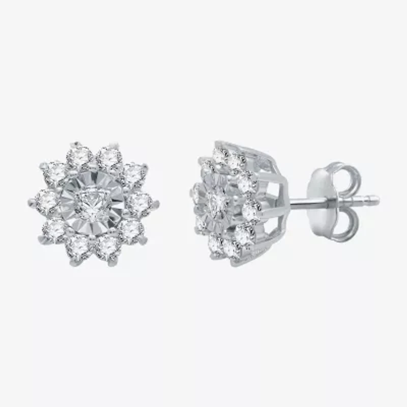 Womens 1 CT. T.W. Natural White Diamond Sterling Silver Flower 2-pc. Jewelry Set