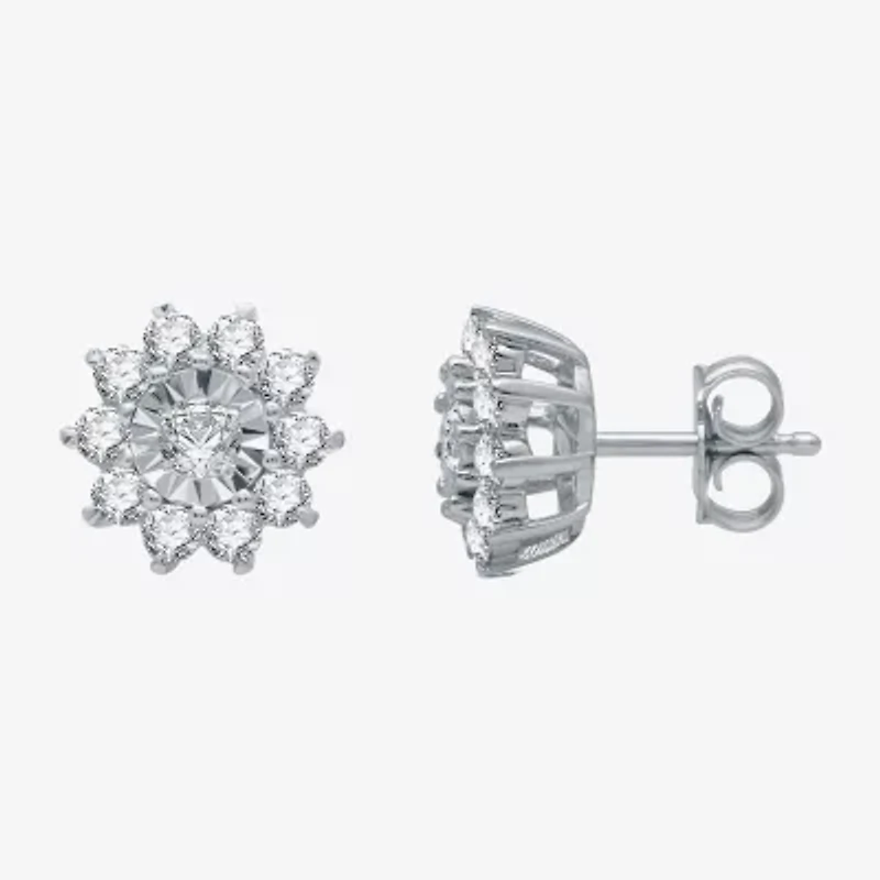 Womens 1 CT. T.W. Natural White Diamond Sterling Silver Flower 2-pc. Jewelry Set