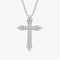 Womens 1 CT. T.W. Natural White Diamond Sterling Silver Cross 18 Inch Pendant Necklace