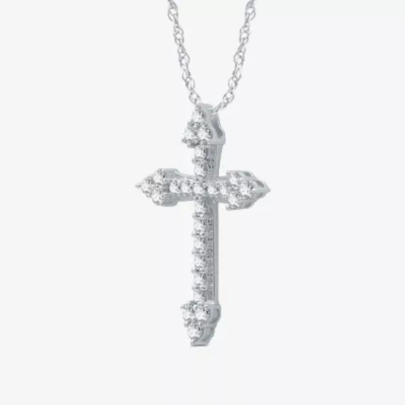 Womens 1/ CT. T.W. Natural White Diamond Sterling Silver Cross 18 Inch Pendant Necklace