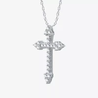 Womens 1/ CT. T.W. Natural White Diamond Sterling Silver Cross 18 Inch Pendant Necklace