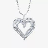 Womens 1 CT. T.W. Natural White Diamond Sterling Silver Heart 18 Inch Pendant Necklace