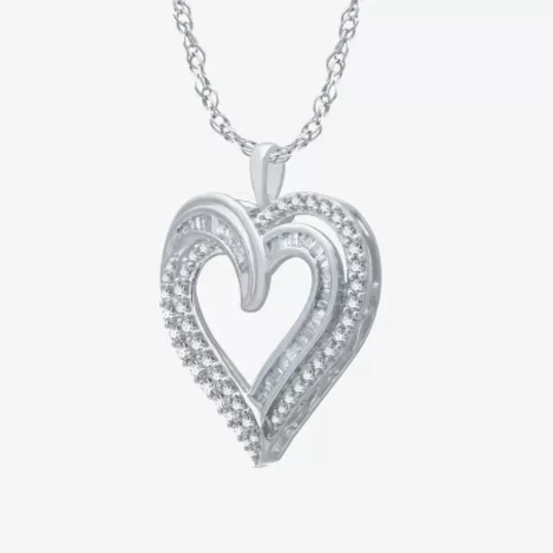 Womens 1 CT. T.W. Natural White Diamond Sterling Silver Heart 18 Inch Pendant Necklace