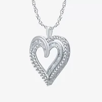 Womens 1 CT. T.W. Natural White Diamond Sterling Silver Heart 18 Inch Pendant Necklace