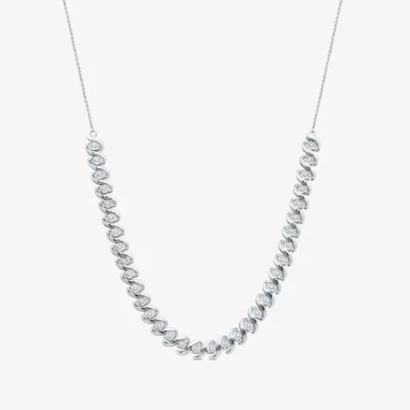 Womens White Diamond Sterling Silver 12 Inch Tennis Necklace