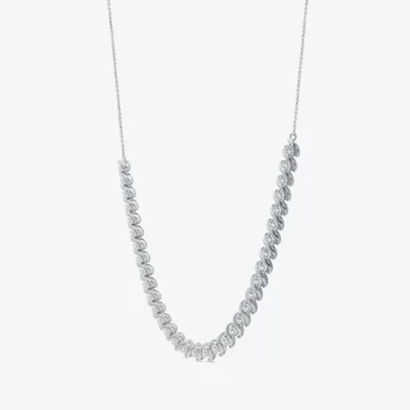 Womens White Diamond Sterling Silver 12 Inch Tennis Necklace
