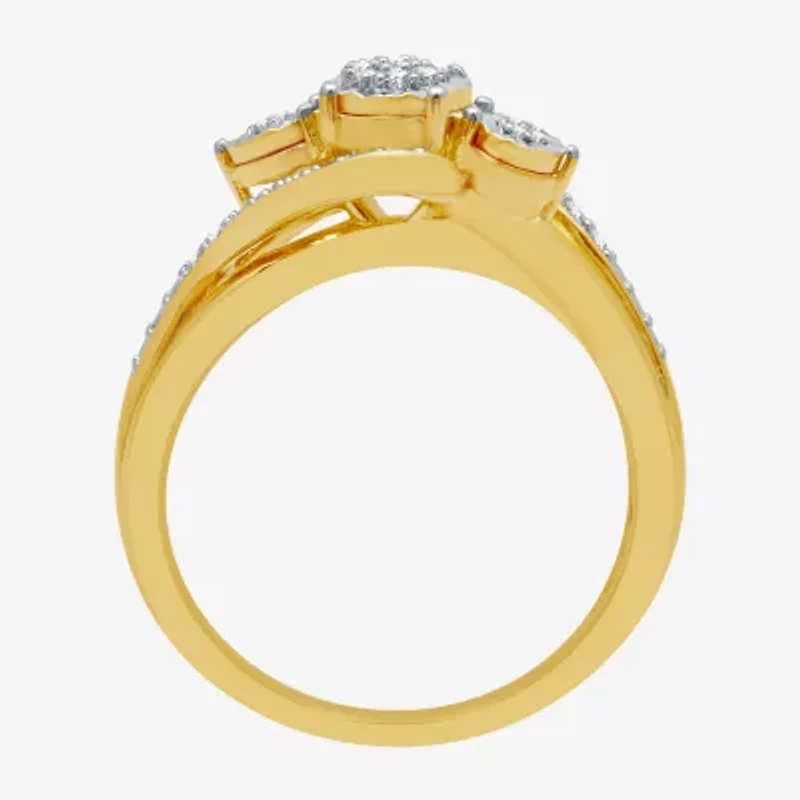 Womens 1/7 CT. T.W. Natural White Diamond  Cluster Halo Cocktail Ring Sterling Silver or 14K Gold Over