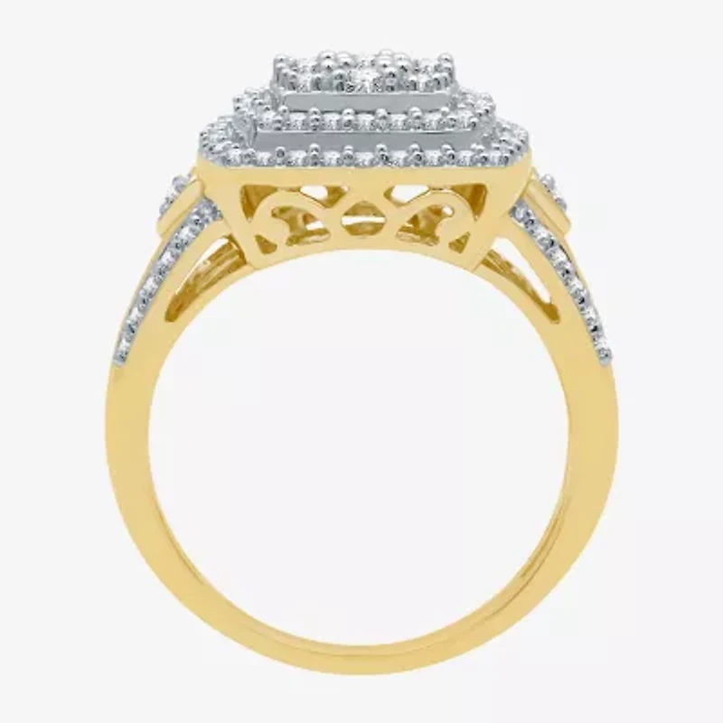 Womens 1 CT. T.W. Natural White Diamond Sterling Silver Halo Cocktail Ring