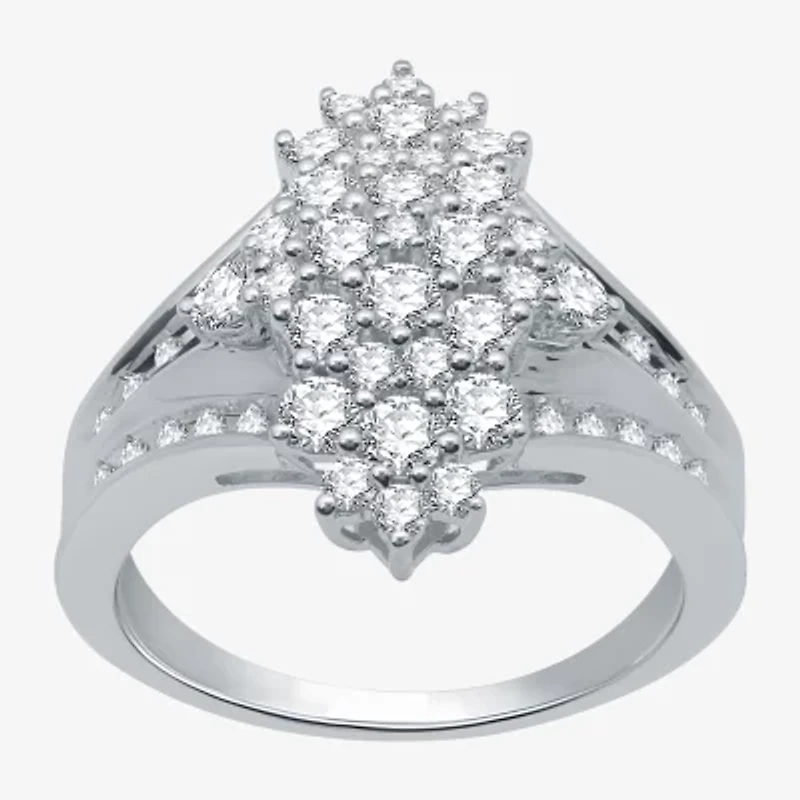 Womens 1 CT. T.W. Natural White Diamond Sterling Silver Cocktail Ring