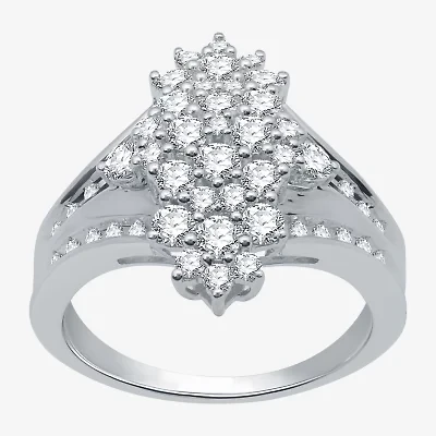 Womens 1 CT. T.W. Natural White Diamond Sterling Silver Cocktail Ring