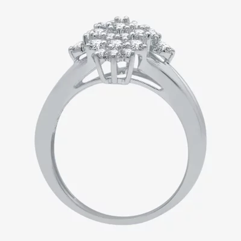 Womens 1 CT. T.W. Natural White Diamond Sterling Silver Cocktail Ring