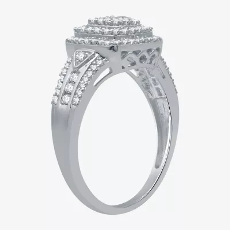 Womens 1/2 CT. T.W. Natural White Diamond Sterling Silver Halo Cocktail Ring