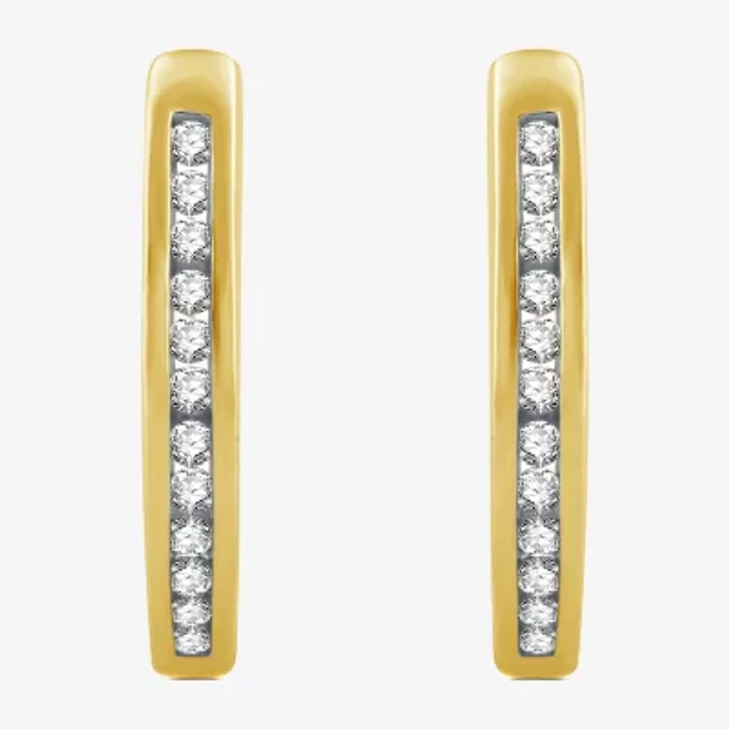 Womens 1/4 CT. T.W. Natural White Diamond 14K Gold Over Silver 18.8mm Hoop Earrings