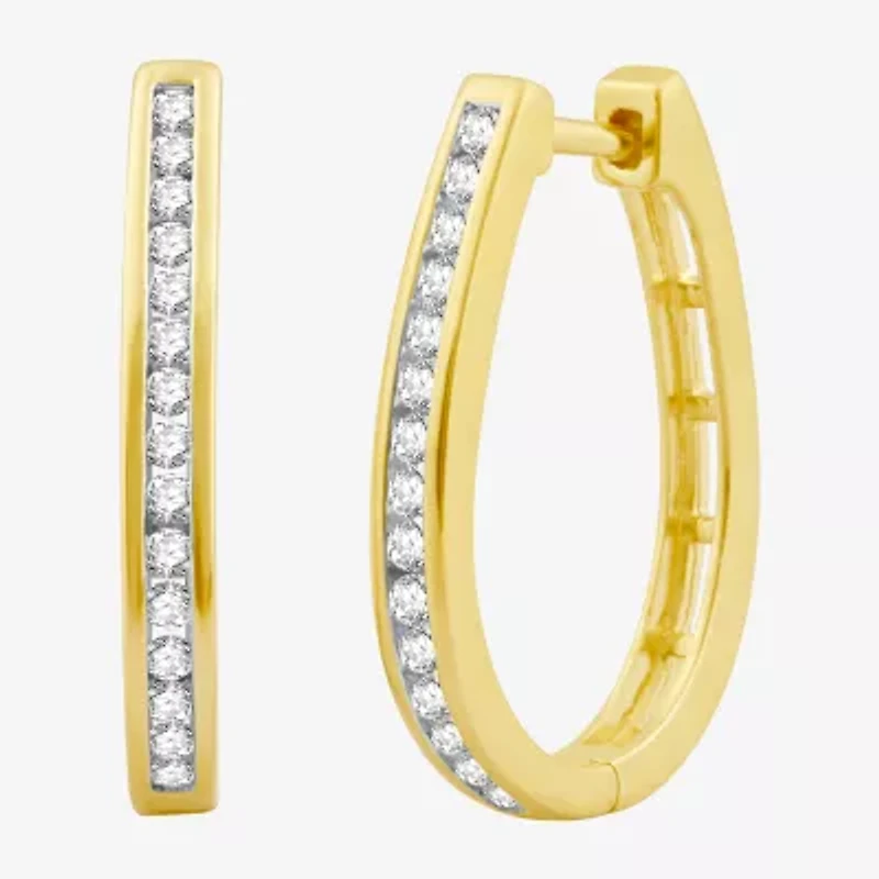 1/2 CT. T.W. Natural White Diamond  23.8mm Hoop Earrings Sterling Silver or 14K Gold Over
