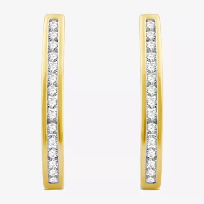 1/2 CT. T.W. Natural White Diamond  23.8mm Hoop Earrings Sterling Silver or 14K Gold Over