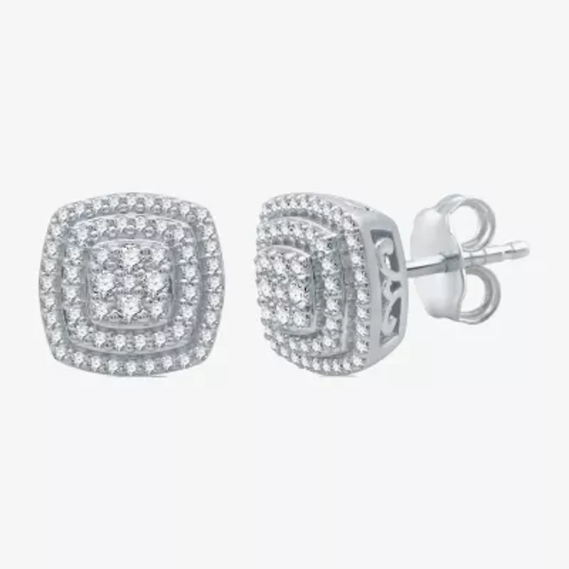 1/2 CT. T.W. Natural White Diamond Sterling Silver 9.8mm Stud Earrings
