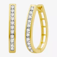 Womens 1 CT. T.W. Natural White Diamond Sterling Silver 25.8mm Hoop Earrings