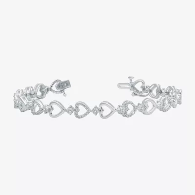 Womens 1/10 CT. T.W. Natural White Diamond Sterling Silver Heart 7 Inch Tennis Bracelet