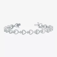Womens 1/10 CT. T.W. Natural White Diamond Sterling Silver Heart 7 Inch Tennis Bracelet