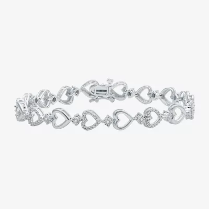 Womens 1/10 CT. T.W. Natural White Diamond Sterling Silver Heart 7 Inch Tennis Bracelet