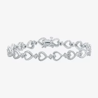 Womens 1/10 CT. T.W. Natural White Diamond Sterling Silver Heart 7 Inch Tennis Bracelet
