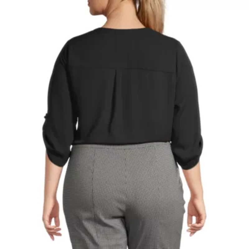 Worthington Womens Plus Split Crew Neck 3/4 Sleeve Blouse