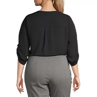 Worthington Womens Plus Split Crew Neck 3/4 Sleeve Blouse